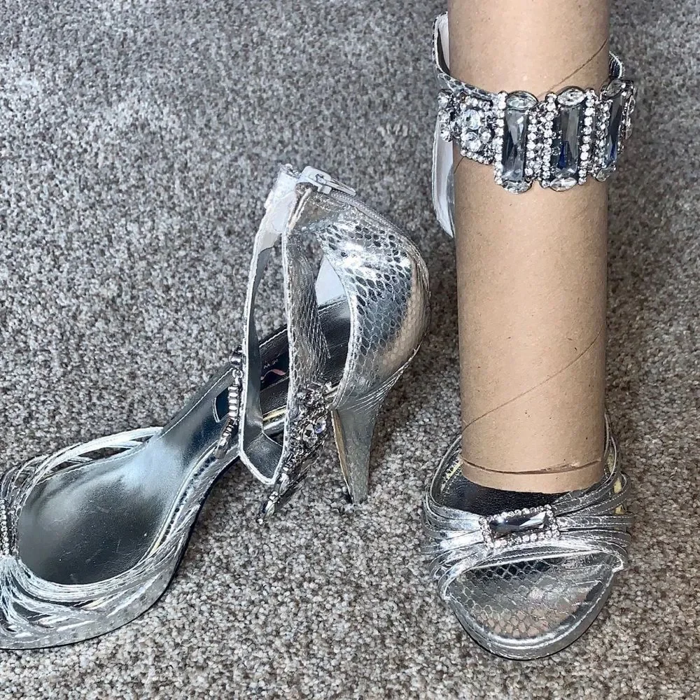 Nina New York Silver Jeweled Heels